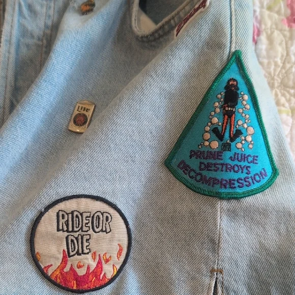 Re/Done Light Blue Jean Shorts with Patches - Picture 3 of 5